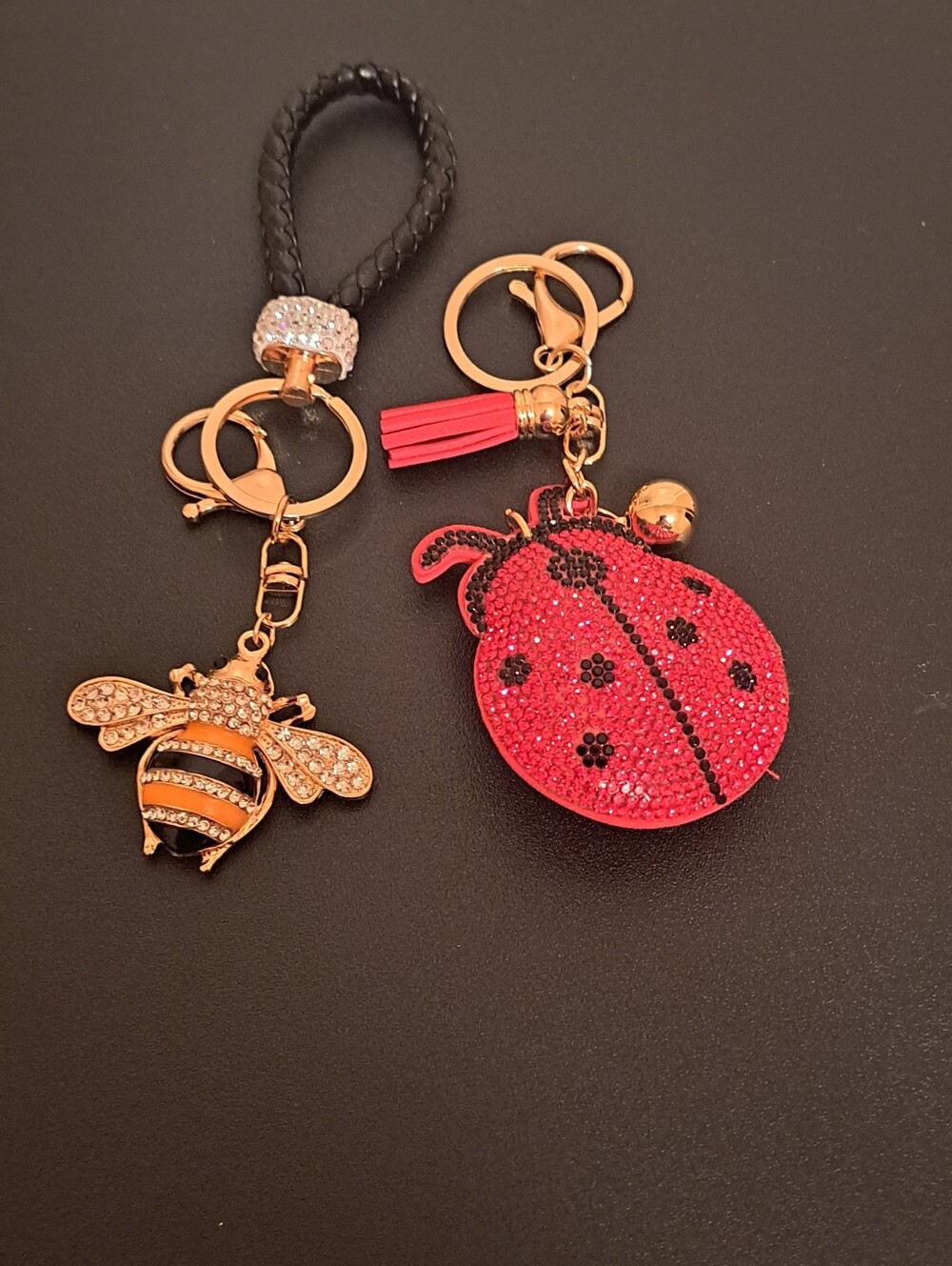 Sparkly Red Ladybug & Gold Bee Keychain Set